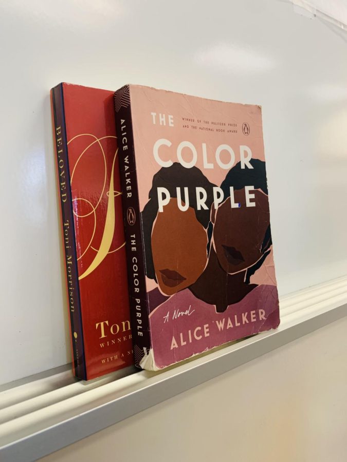 Pictured: Beloved by Toni Morrison and The Color Purple by Alice Walker. Two novels commonly banned and censored throughout the country